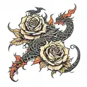black rose and dragon breathing fire tattoo design idea