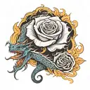 black rose and dragon breathing fire tattoo design idea