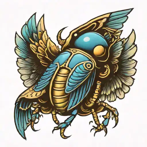 Scarab beetle with wings and horus eye tattoo design idea