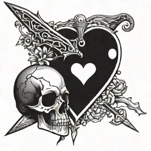 deep meaning text heart skull dagger tattoo design idea