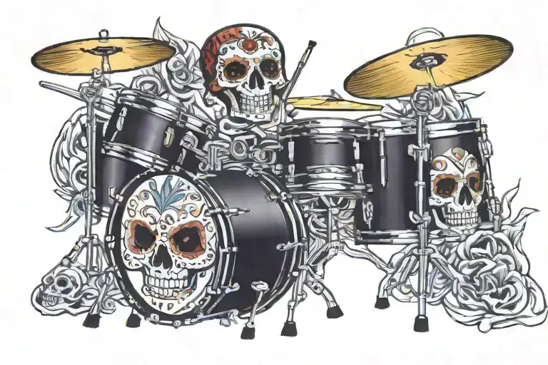 drum sets day of the dead tattoo design idea