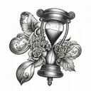 the phrase "amor fati" with an hourglass tattoo design idea