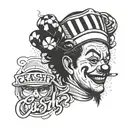 clown face with bars around it and the word cash on top tattoo design idea