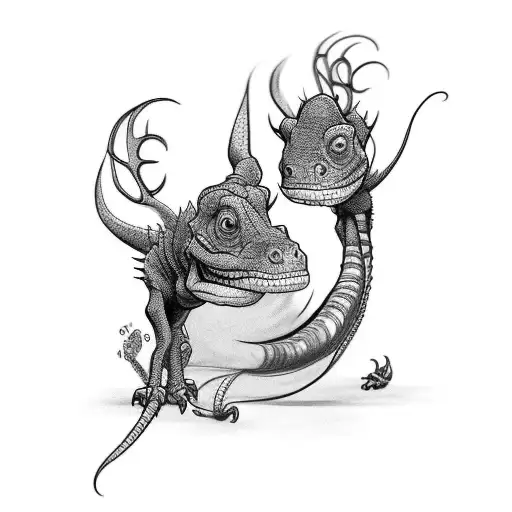 make a tatto that features both my pet chamiolian rango and my pet chamiolian Eeyor and provide the names tattoo design idea