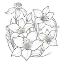 A bouquet with these four flowers: Lily, Rose, Daffodil, and Poppy. tattoo design idea