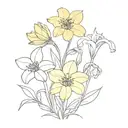 A bouquet with these four flowers: Lily, Rose, Daffodil, and Poppy. tattoo design idea