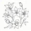 A bouquet with these four flowers: Lily, Rose, Daffodil, and Poppy. tattoo design idea