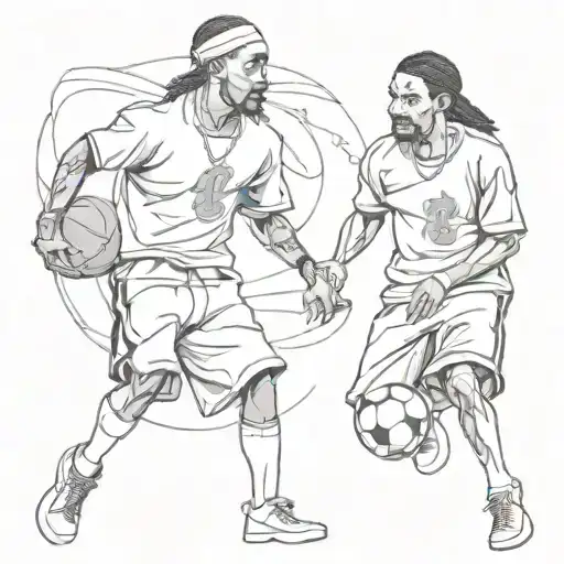 Create a tattoo of 2Pac and Snoop Dogg playing football together, blending your love for music and sports tattoo design idea