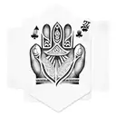 A hamsa hand holding a deck of poker cards tattoo design idea