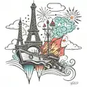 Paris, boats, fireworks exploding tattoo design idea