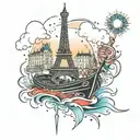 Paris, boats, fireworks exploding tattoo design idea