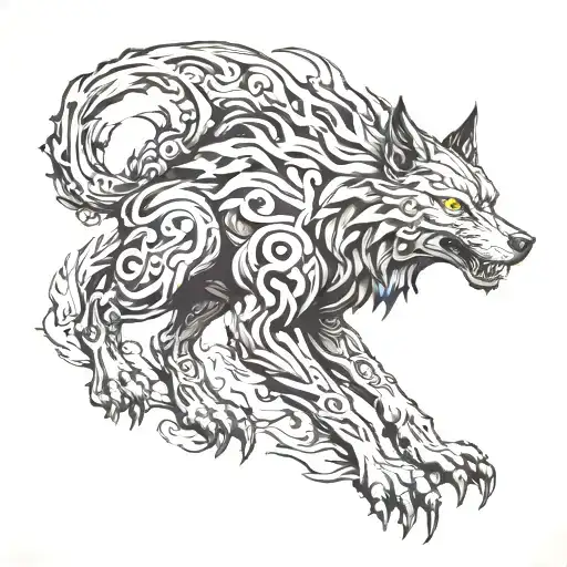 demon wolf standing guard tattoo design idea