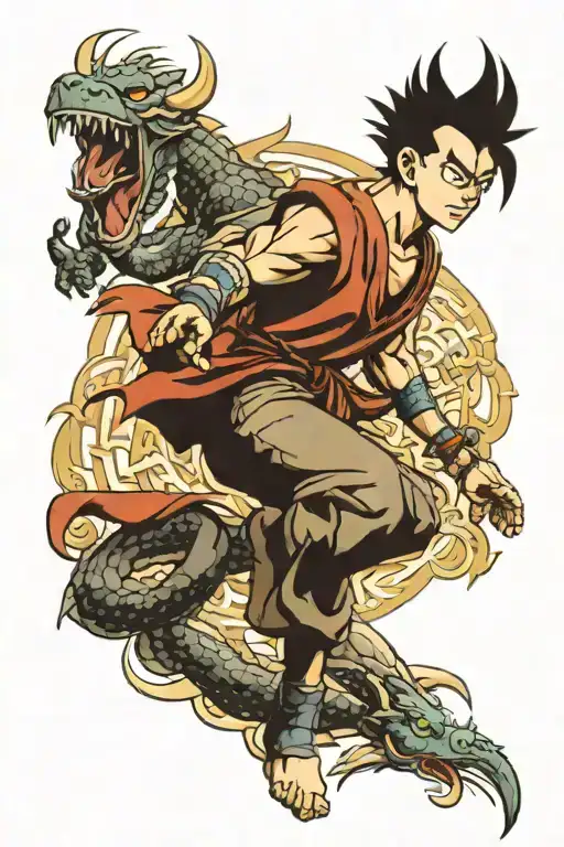 dragon ball z, avatar the last airbender, and assassins creed 2  tattoo design idea