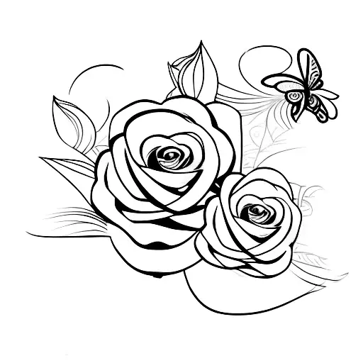 A stunning black and grey tattoo of a cheerleader holding a bouquet of roses, with butterflies fluttering around tattoo design idea