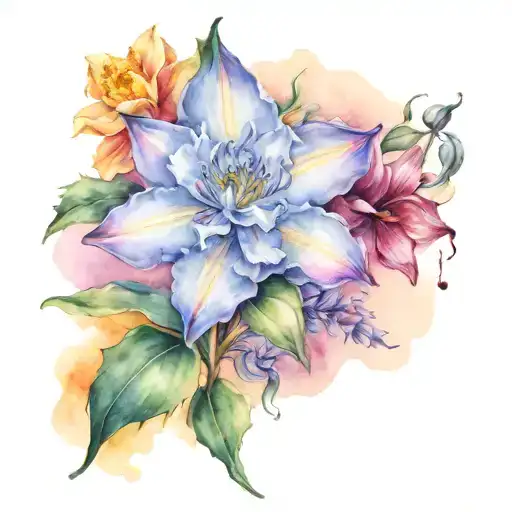 larkspur water lilly narcissus holly flowers tattoo design idea