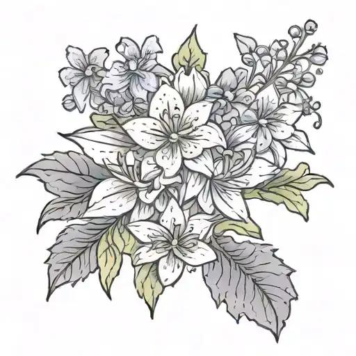 larkspur water lily narcissus holly flowers tattoo design idea