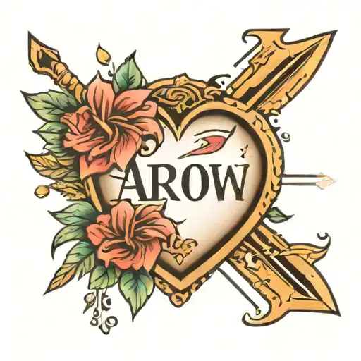 arrow heart with the name katlyn in the middle tattoo design idea
