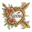 arrow heart with the name katlyn in the middle tattoo design idea