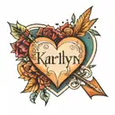 arrow heart with the name katlyn in the middle tattoo design idea