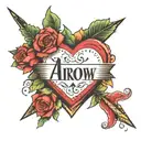 arrow heart with the name katlyn in the middle tattoo design idea