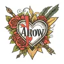 arrow heart with the name katlyn in the middle tattoo design idea