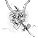 Sword skull snake knight tattoo design idea