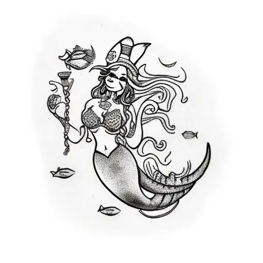mermaid with mad hatter  tattoo design idea