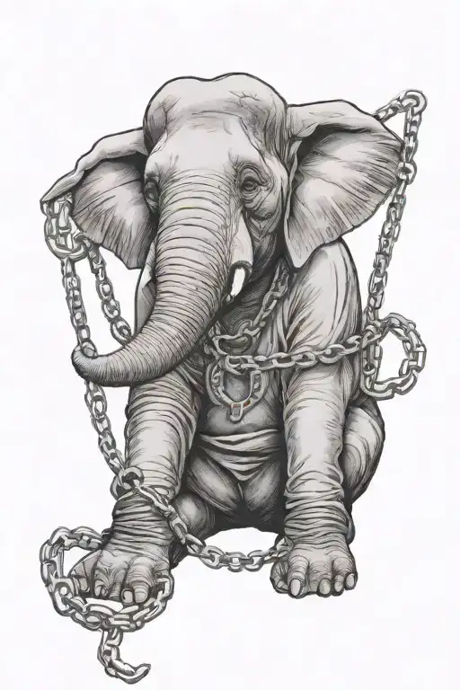 elephant in prison cloths and chains wrapped tattoo design idea
