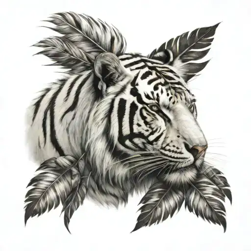 white tiger with feathers hanging  tattoo design idea
