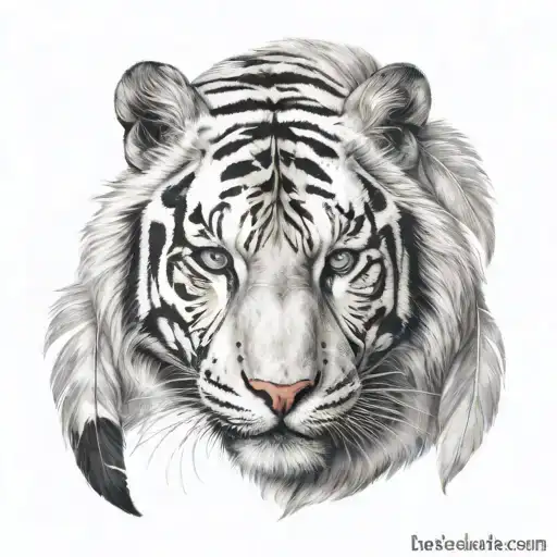 white tiger with feathers hanging  tattoo design idea