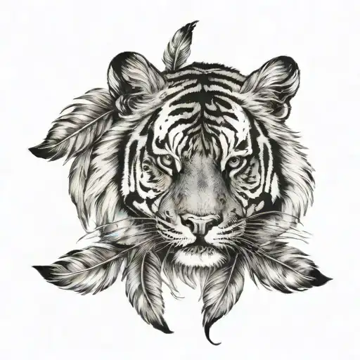 tiger with feathers hanging under   tattoo design idea