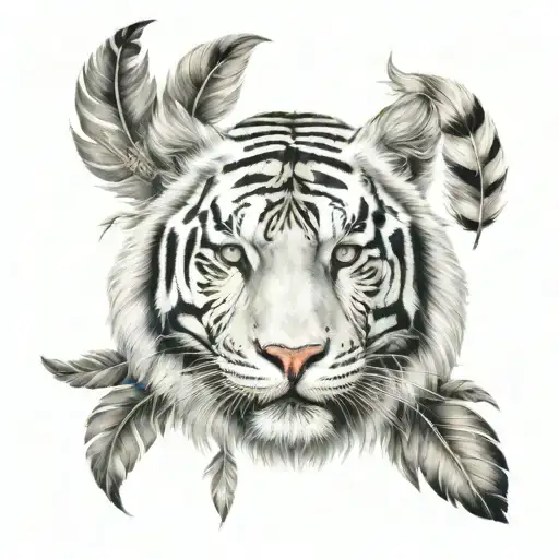 white tiger with feathers hanging  tattoo design idea