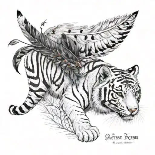 white tiger with feathers hanging  tattoo design idea