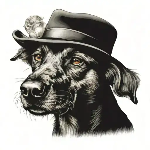 hell hound dog wearing fedora tattoo design idea