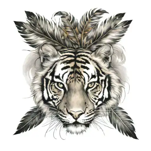 tiger with feathers dangling   tattoo design idea