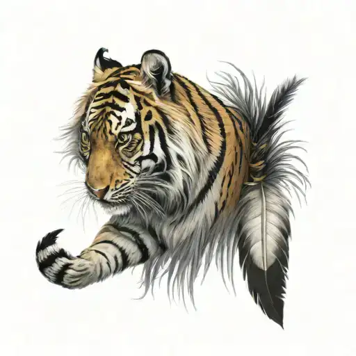 tiger with feathers hanging dangling   tattoo design idea
