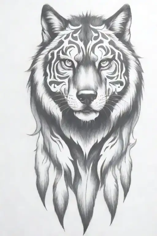 hell hound wolf   with flames   tattoo design idea