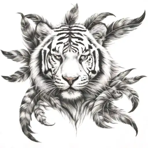 white tiger with feathers   tattoo design idea