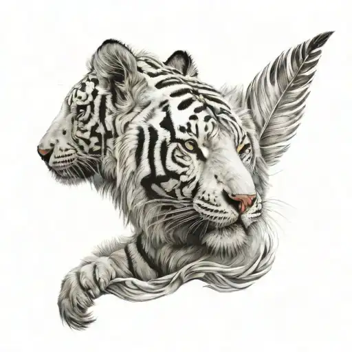 white tiger with feathers hanging  tattoo design idea