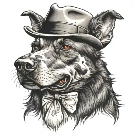 hell hound dog wearing fedora tattoo design idea