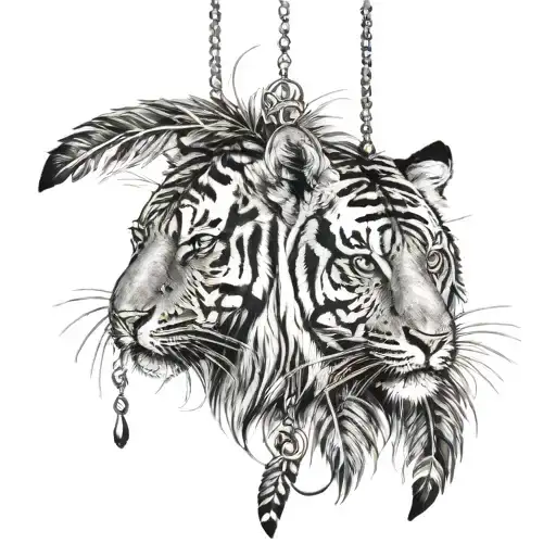 tiger with feathers hanging dangling   tattoo design idea