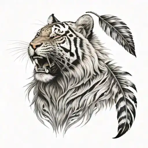 tiger with feathers dangling   tattoo design idea