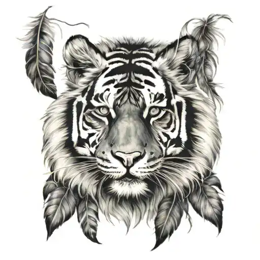 tiger with feathers hanging dangling   tattoo design idea
