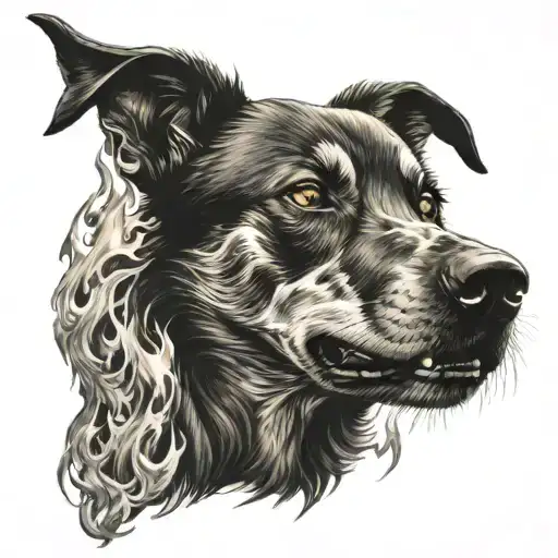 hell hound  with flames tattoo design idea