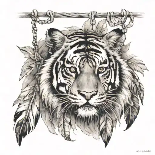 tiger with feathers hanging dangling   tattoo design idea