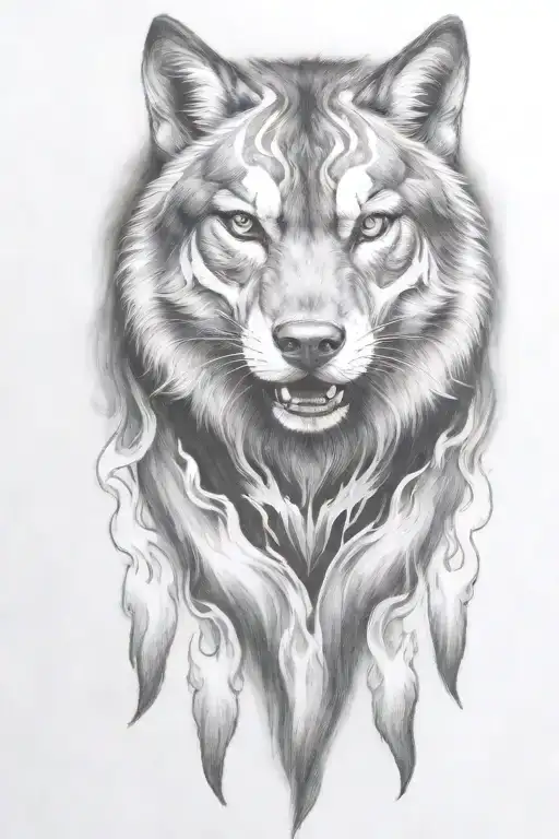 hell hound wolf   with flames coming downwards tattoo design idea