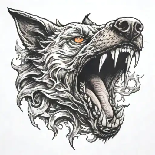 hell hound  with flames tattoo design idea