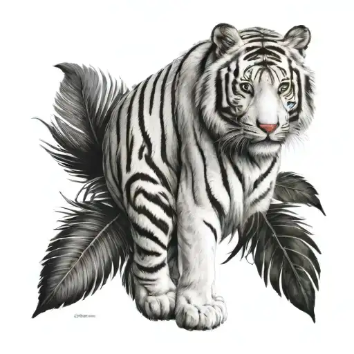 white tiger with feathers   tattoo design idea