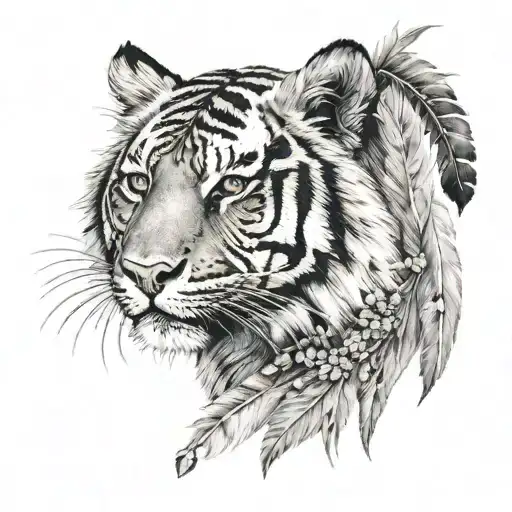 tiger with feathers hanging under   tattoo design idea