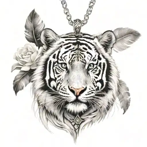 white tiger with feathers hanging  tattoo design idea